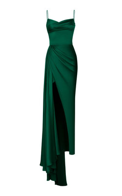 Draped satin gown with a train – RASARIO